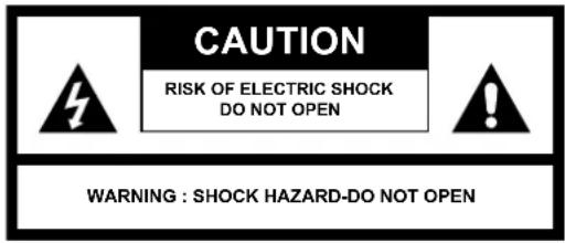 CAUTION RISK OF ELECTRIC SHOCK DO NOT OPEN WARNING : SHOCK HAZARD-DO NOT OPEN
