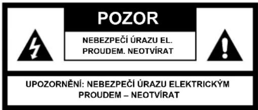 POZOR NEBEZPEČÍ ÚRAZU EL. PROUDEM. NEOTVÍRAT UPOZORNĚNÍ: NEBEZPEČÍ ÚRAZU ELEKTRICKÝM PROUDEM – NEOTVÍRAT