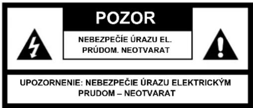 POZOR NEBEZPEČIE ÚRAZU EL. PRÚDOM. NEOTVARAT UPOZORNENIE: NEBEZPEČIE ÚRAZU ELEKTRICKÝM PRÚDOM – NEOTVARAT