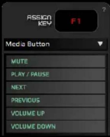 ASSIGN KEY F1 Media Button MUTE PLAY / PAUSE NEXT PREVIOUS VOLUME UP VOLUME DOWN