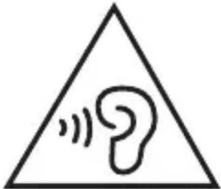 Warning symbol with a triangle containing a stylized ear and sound waves, indicating sound pressure or noise.