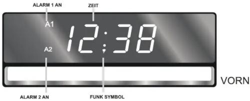 ALARM 1 AN ZEIT A1 12:38 A2 VORN ALARM 2 AN FUNK SYMBOL
