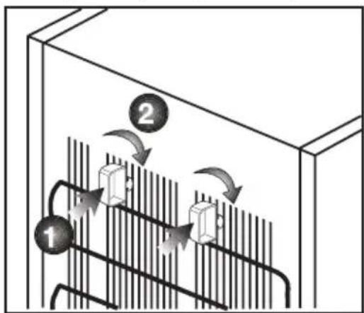 Diagram showing airflow or heat transfer between two labeled components, with arrows indicating direction of movement.