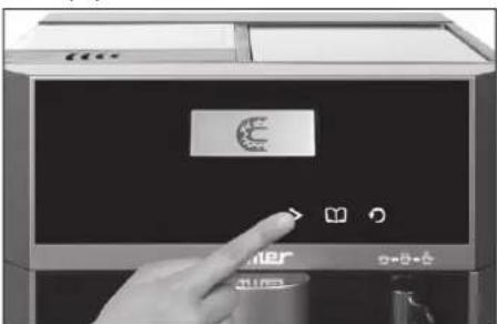 Close-up of a hand interacting with a device labeled 'Cleaner' and showing a finger pointing at the button.