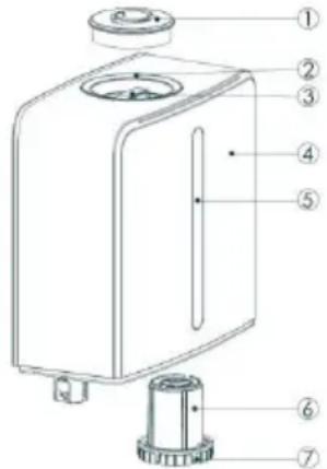 Technical diagram of a device with numbered parts, likely a pump or control unit