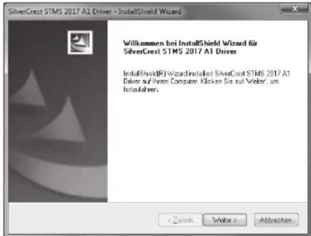 SilverCrest STMS 2017 A1 Driver - InstallShield Wizard Willkommen bei InstallShield Wizard für SilverCrest STMS 2017 A1 Driver InstallShield(R) Wizard installiert SilverCrest STMS 2017 A1 Driver auf Ihrem Computer. Klicken Sie auf Weiber, um Iortzulehers. < Zurück Weiter > Abbrechen
