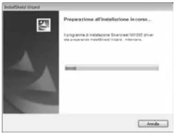 InstallShield Wizard Preparazione all'installazione in corso... Il programma di installazione Silvercrest 100/005 driver sta preferando InstallShield Wizard. Adendere. Anndia