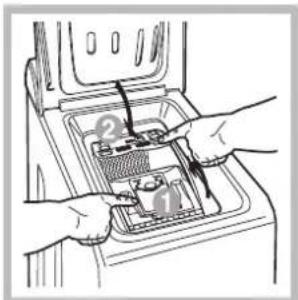Diagram showing hands installing or adjusting a device with numbered components, likely for installation or repair instructions.