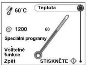 60°C Teplota 1200 60 Speciální programy Volitelné funkce Zpět STISKNĚTE