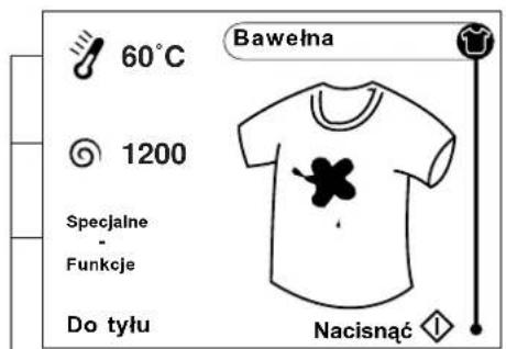 60°C 1200 Specjalne Funkcje Do tyłu Bawełna Nacisnąć