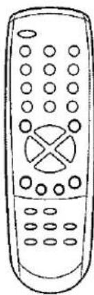 Line drawing of a remote control with buttons and a central X-shaped symbol (no text or labels)