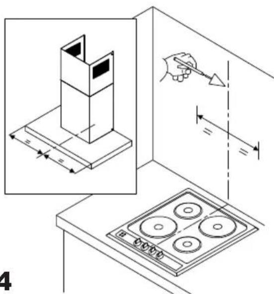 Technical diagram showing a kitchen appliance with dimensions and a hand holding a dart, including a close-up of the top component.