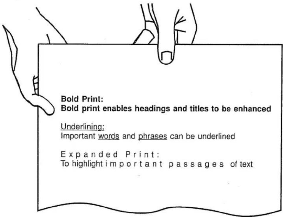 Bold Print: Bold print enables headings and titles to be enhanced Underlining: Important words and phrases can be underlined Expanded Print: To highlight important passages of text