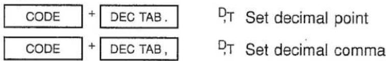 CODE + DEC TAB. CODE + DEC TAB. D,T Set decimal point D,T Set decimal comma