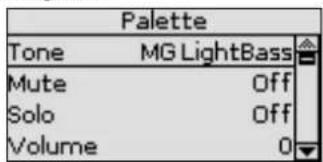 Palette Tone MG LightBass Mute Off Solo Off Volume 0