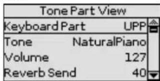 Tone Part View Keyboard Part UPP Tone NaturalPiano Volume 127 Reverb Send 40