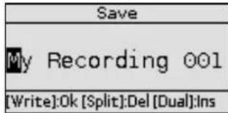 Save My Recording 001 [Write]:Ok [Split]:Del [Dual]:Ins