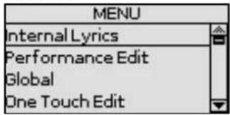 MENU Internal Lyrics Performance Edit Global One Touch Edit