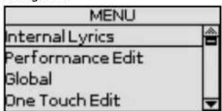 MENU Internal Lyrics Performance Edit Global One Touch Edit