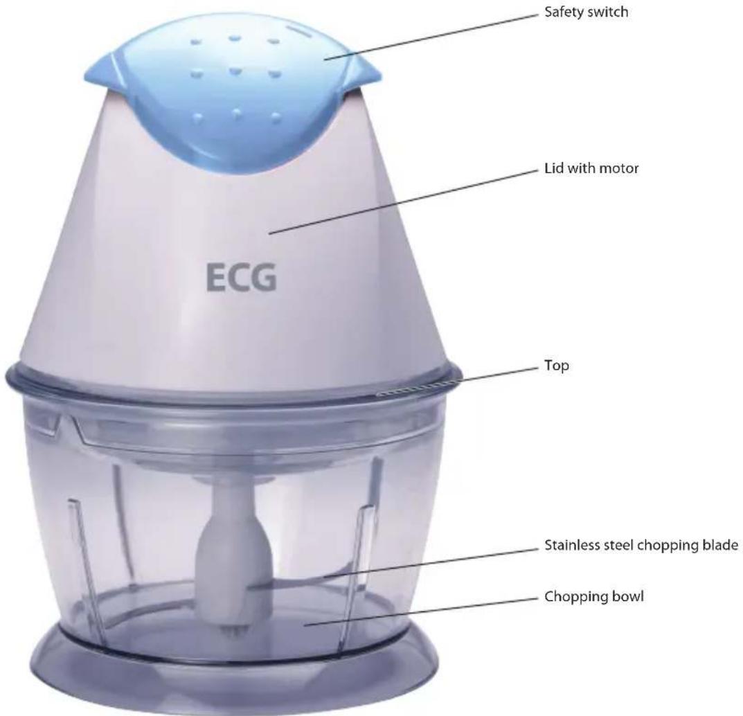 Safety switch Lid with motor ECG Top Stainless steel chopping blade Chopping bowl