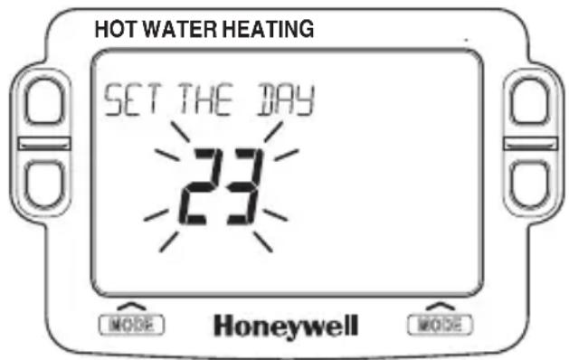 HOT WATER HEATING SET THE DAY 23 MODE Honeywell MODE