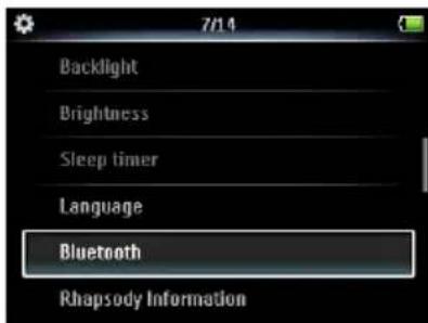 Backlight Brightness Sleep timer Language Bluetooth Rhapsody Information
