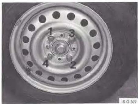 Close-up of a car wheel rim with numbered slots (1, 2, 3, 4) and central hub, no visible text or symbols beyond labels