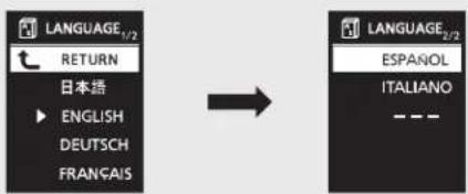 LANGUAGE₁/₂ RETURN 日本語 ENGLISH DEUTSCH FRANÇAIS → LANGUAGE₂/₂ ESPAÑOL ITALIANO ---