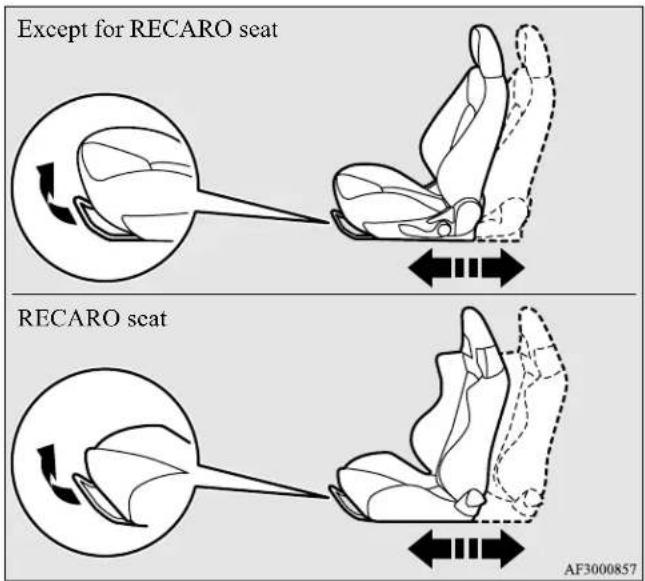 MITSUBISHI Lancer Sportback (2011) - To adjust the seat forward or backward - 1