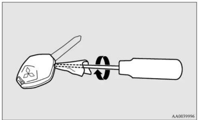 MITSUBISHI Lancer Sportback (2011) - Procedure for replacing the remote control transmitter battery - 1