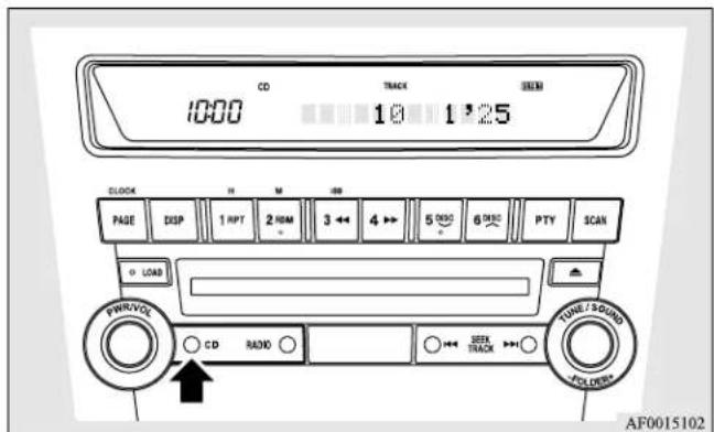 CD TRACK SEEM 1000 10 1:25 CLOCK H M OFF PAGE EXP 1 RPT 2 NORM 3 ↔ 4 ↔ 5 MHz 6 MHz PTY SCAN P-LOAD PWM/VOE CD RADIO SEEY TRACK TUNE/SOUND FOLDEN AF0015102