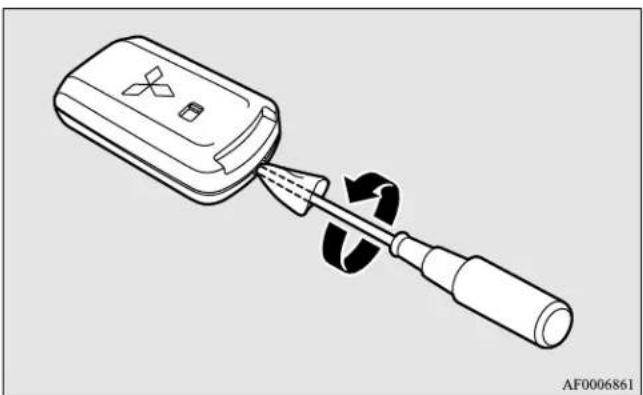 MITSUBISHI Lancer Sportback (2011) - Procedure for replacing the remote control transmitter battery - 1