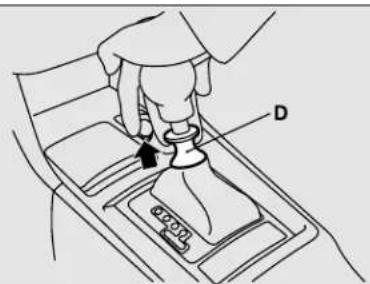 Diagram showing a hand pressing a valve on a car intake tray with label D pointing to the valve.