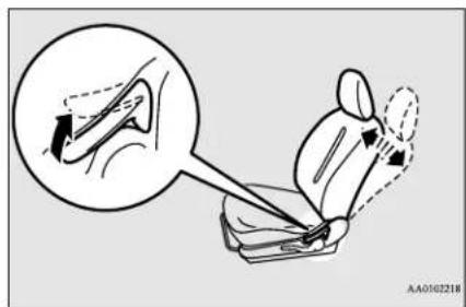 Diagram illustrating car seat movement with magnified detail showing motion direction and directional arrows