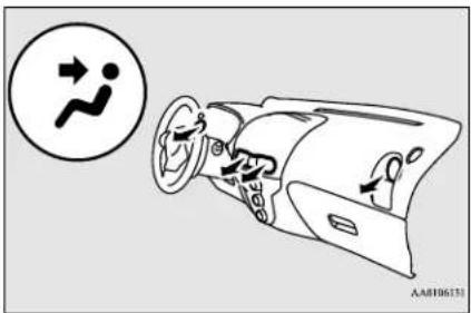 Diagram illustrating car safety instructions with a circular icon showing a person walking and a valve, alongside a vehicle diagram.