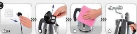 Step-by-step cooking process showing kettle, cloth, and stand with a pink cloth on a stand