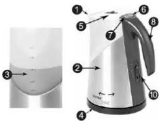 Diagram of a water heater with numbered parts for identification and assembly reference.