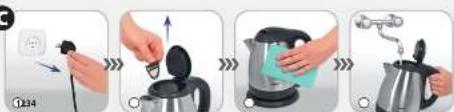 Step-by-step cooking process showing kettle being added to a kettle, with Chinese labels indicating steps and a valve.