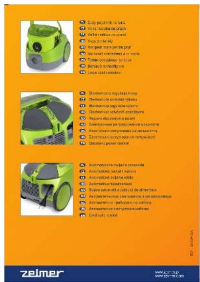 Product catalog image of a green vacuum cleaner with labeled parts and exploded view
