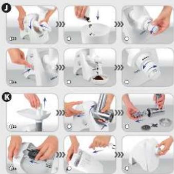 Step-by-step photo showing a hand using a stand mixer to process food preparation, labeled with numbers 1 to 5.