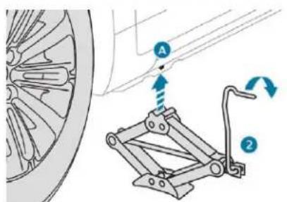 Diagram showing bicycle wheel assembly with labeled parts A and 2, including a spring mechanism and rotational motion arrows.