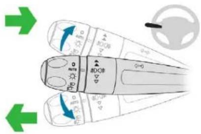 Diagram of a car air condition control panel with directional arrows and labeled controls