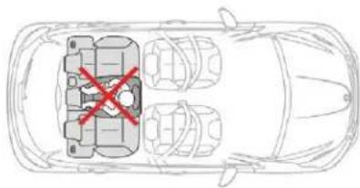 Top-down line drawing of a car with internal compartments and a red X mark indicating a specific area (no text or symbols)