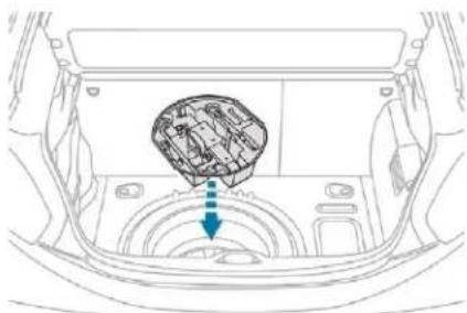 Top-down line drawing of a car interior showing a gear shift and vent (no text or symbols)