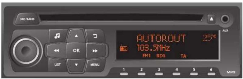 REC/BAND AUTOOUT 103.5MHz FM1 RDS TA 1 2 3 4 5 6 MPa AUX 25°C