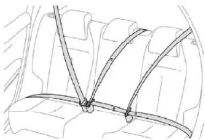 Technical line drawing of a car interior showing structural beams and seats (no text or symbols)