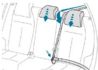Diagram of a car seatbelt mechanism showing force application and adjustment arrows (no text or labels)