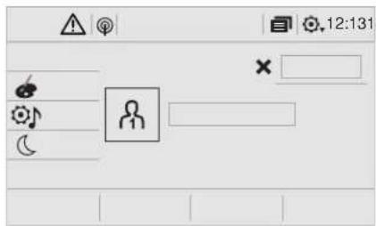 Screenshot of a mobile app interface with icons and status bar, showing a person icon and navigation buttons