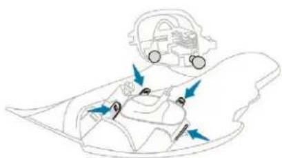 Diagram of a car interior with directional arrows indicating movement or force (no text or symbols)