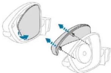 Diagram showing two views of a mechanical component with arrows indicating motion or force direction (no text or symbols)